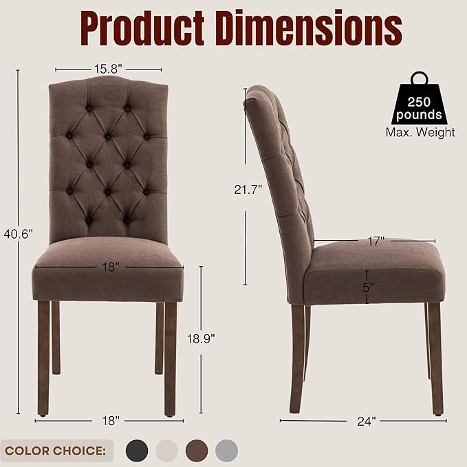 Tufted Upholstered Parsons Dining Chair Set Fabric Diner Accent Stylish Modern - Image 4