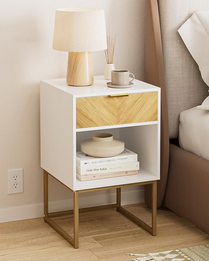 Nightstand, Modern Night Stand Boho Farmhouse Wood Bedside Table - Image 4