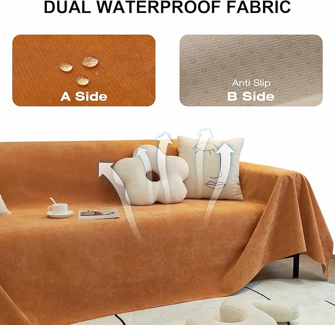 STACYPIK Waterproof Orange Sofa Cover Non-Slip Scratch Proof Couch Cover - Image 8
