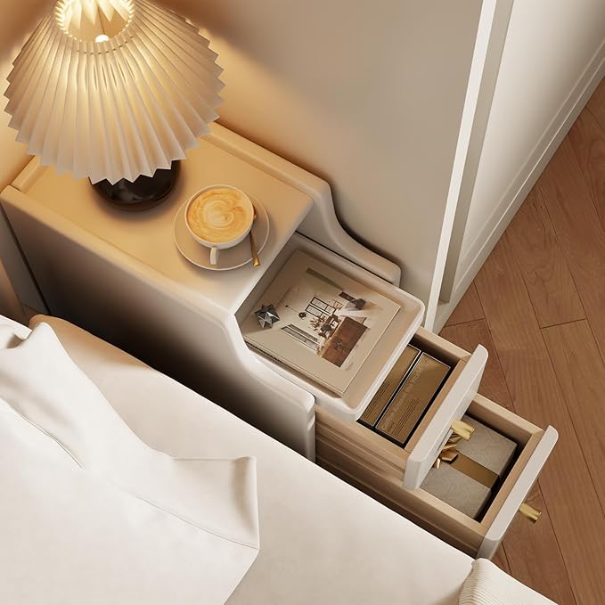 Small Nightstand with Drawers, Solid Wood Bedside Table, Narrow White Nightstand - Image 3