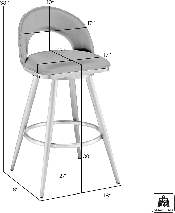 Armen Living Charlotte Swivel Bar Stool in Black Metal - Image 3