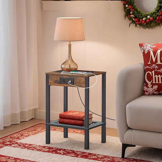 HOOBRO Side Table with Charging Station, End Table with USB Ports and Outlet - Image 4