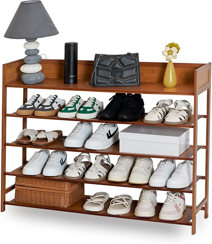 Bamboo Shoe Rack Organizer, 5 Tier Shoe Shelf Storage Organizer, by SOBIBO