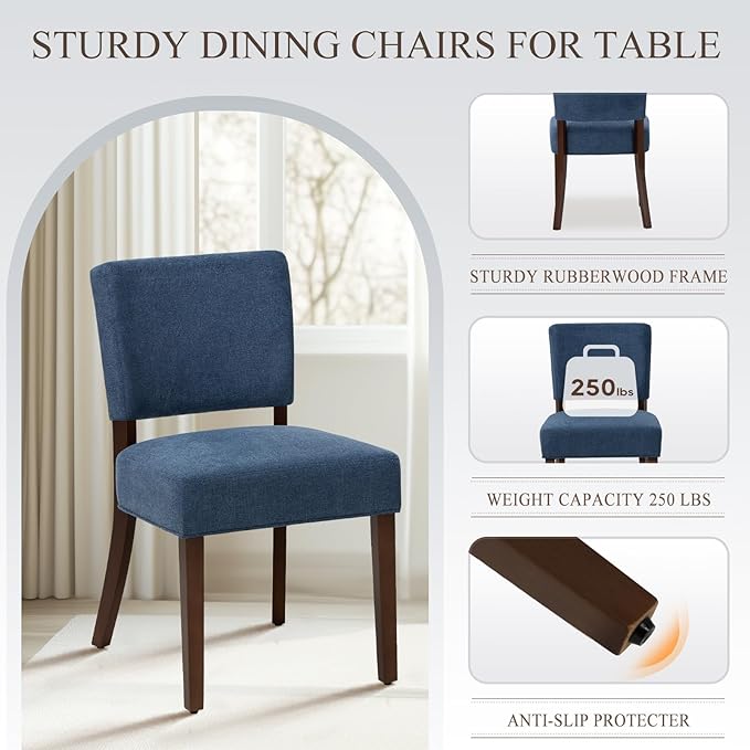 COLAMY Mid Century Modern Dining Chairs Set of 2, Upholstered Kitchen Chairs - Image 4