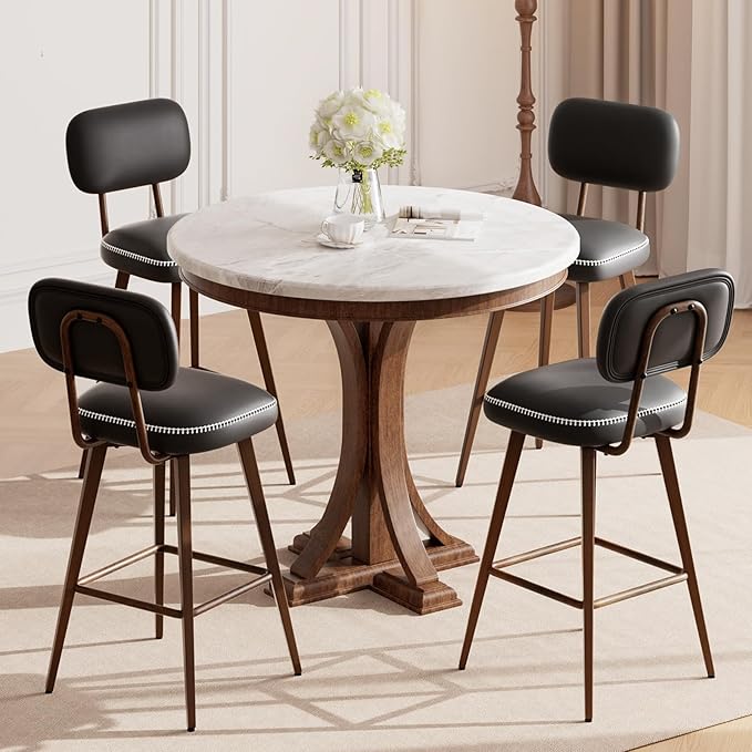 Swivel Bar Stools Set of 4, Mid Century PU Leather Counter Height Bar Chairs - Image 3