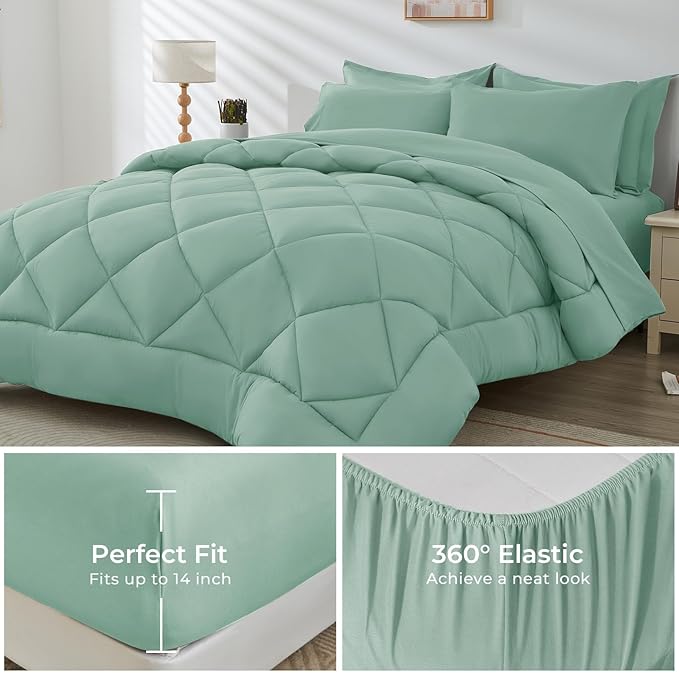 HEVUMYI Sage Green King Comforter Set - Image 4