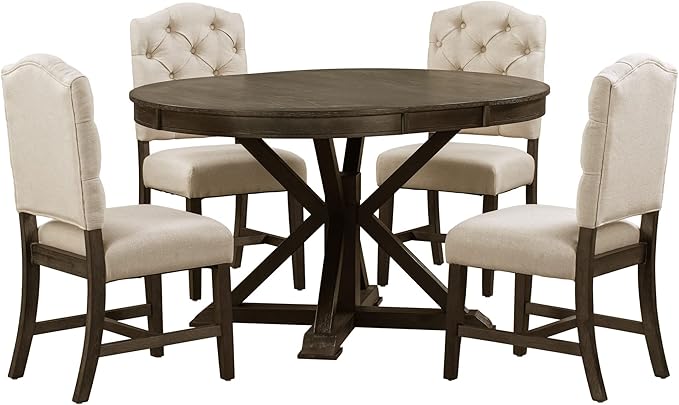 SogesPower 5-Piece Retro Dining Table Set, Round Farmhouse Kitchen Table Set - Image 8