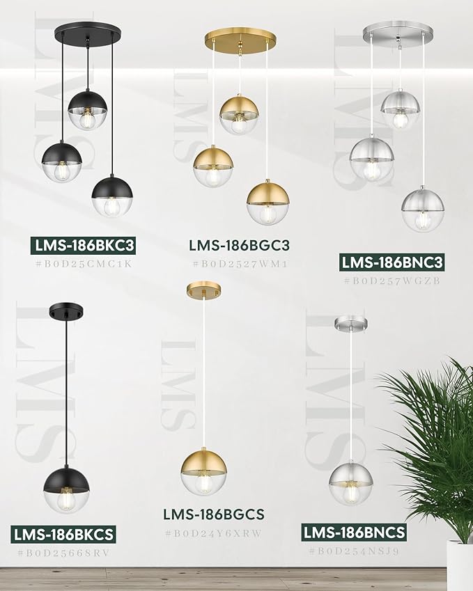 LMS Modern Brushed Nickel 3-Light Cluster Pendant Lights, Mid Century Pendant - Image 8