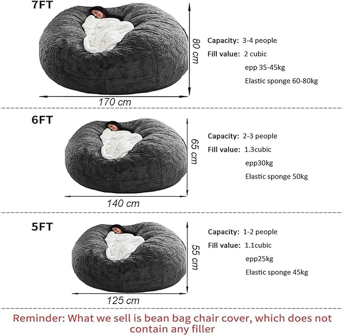 BCU 7FT Big Bean Bag for Adults Kids Without Filling Funny Patterns Embroidered - Image 2