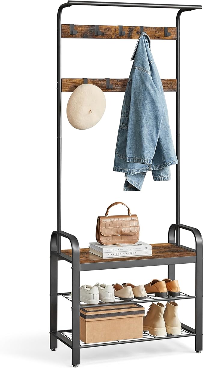 VASAGLE 5-Tier Industrial Bookshelf and 4-in-1 Entryway Coat Rack - Image 5
