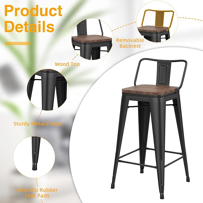 Yongchuang 26 inch Bar Stools Set of 4 Kitchen Counter Height Barstools - Image 5