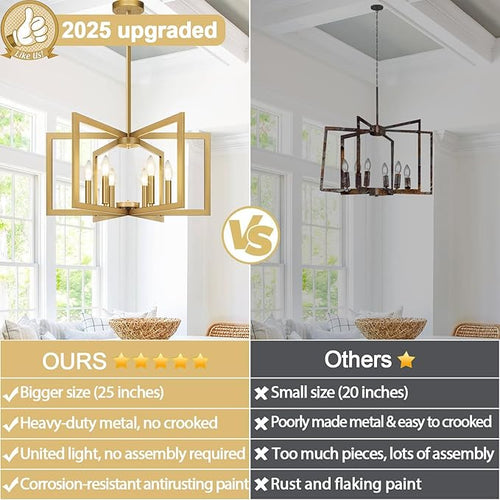 25" Modern Gold Chandelier for Dining Room, Geometric Gold Dining Room Light - Image 2