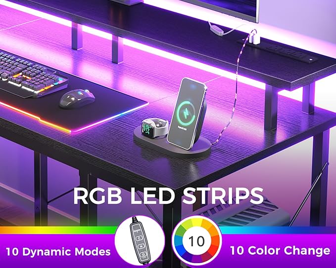 ODK 63 Inches Gaming Desk with LED Lights, Computer Desk with Monitor Stand - Image 4