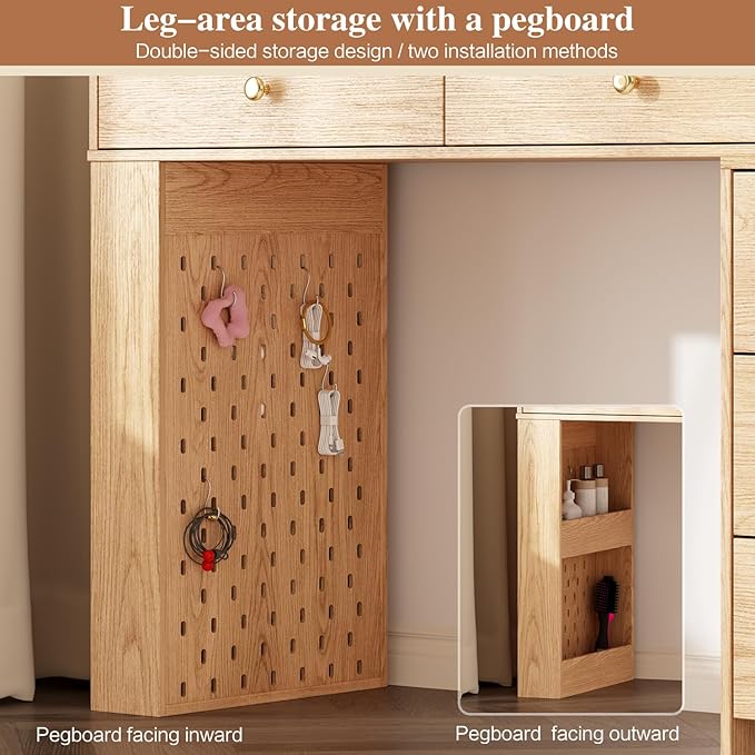 Makeup Vanity Desk with Mirror and Lights, Vanity Desk with 8 Drawers & Storage - Image 5