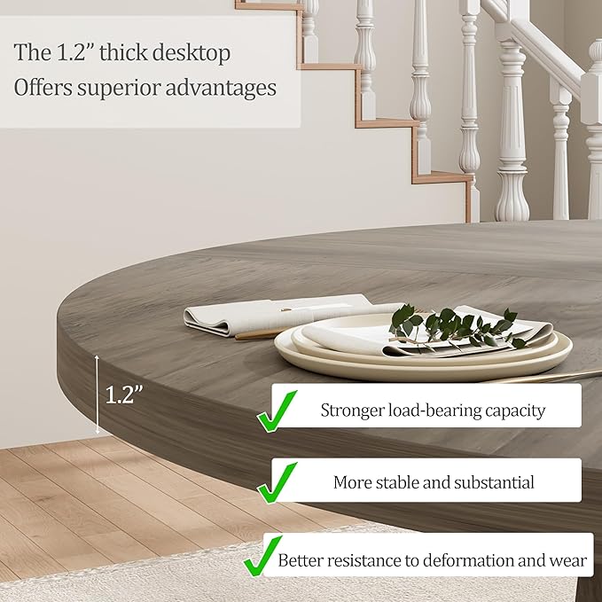 GarveeHome Round Dining Table for 4, Kitchen Dining Room Circle Dinner Pedestal - Image 6