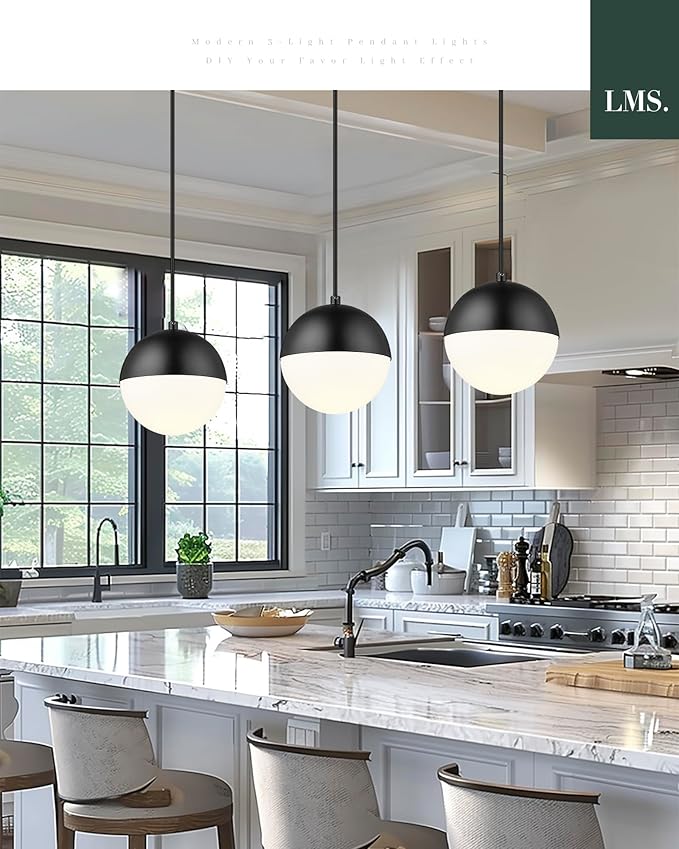 LMS 6-inch Mid Century Pendant Light, Matte Black Pendant Light Fixtures - Image 4