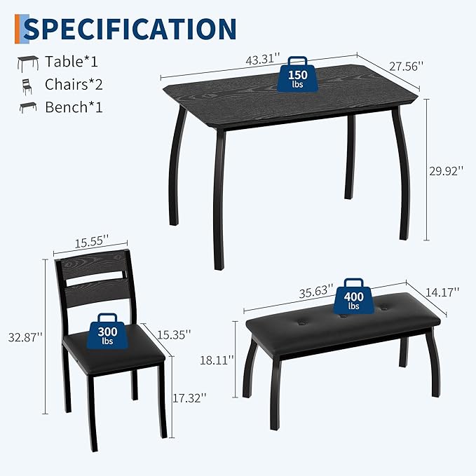 4 Piece Farmhouse Dining Table Set - Image 5