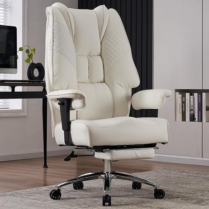 Big and Tall Office Chair 400lbs Wide Seat, Leather High Back Executive Office by EXCEBETOFFICECHAIR
