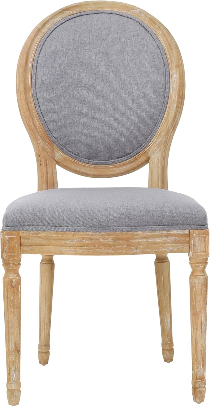 GDFStudio Hedwig French Country Fabric Dining Chairs, Light Gray + Natural - Image 5