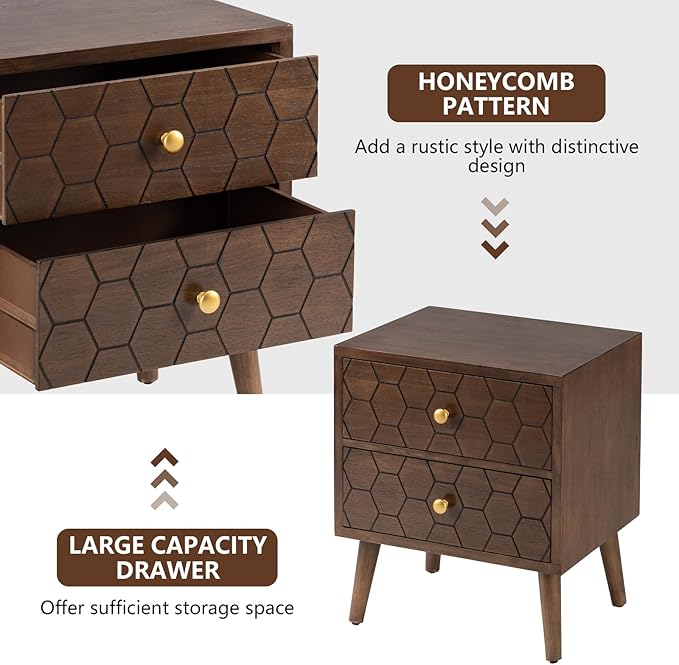 COSIEST Modern End Table w Honeycomb Pattern, Mid-Century Nightstand w Storage - Image 5