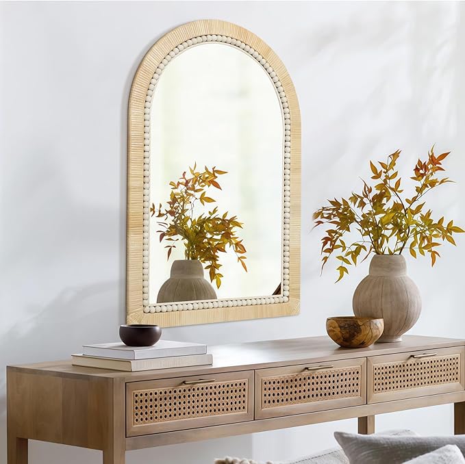 ULIKE Rattan Mirror for Bathroom, 20x30 Inch Arch Rustic Farmhouse Wall Decor - Image 6