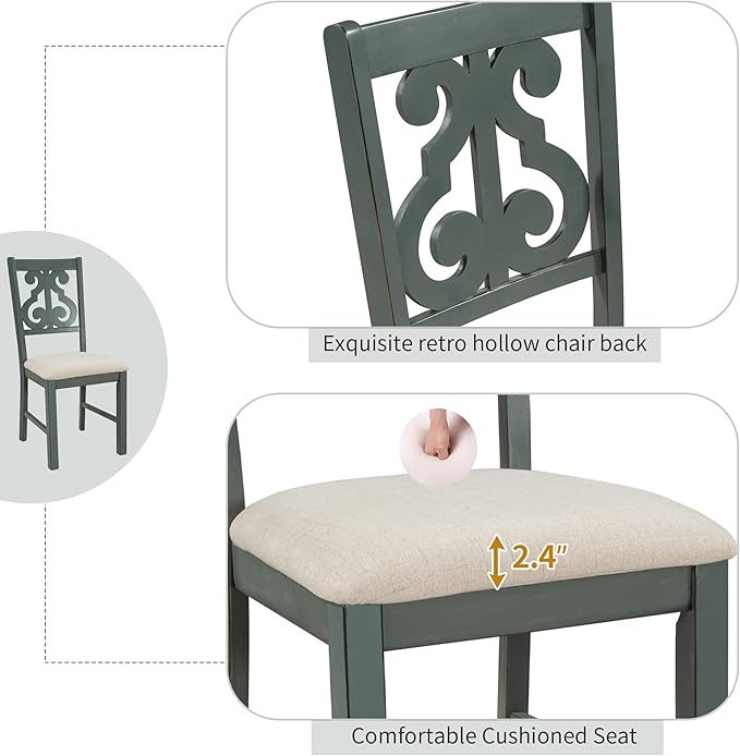 Merax 5 Piece Round Dining Table Set 4 Retro Chairs - Image 6