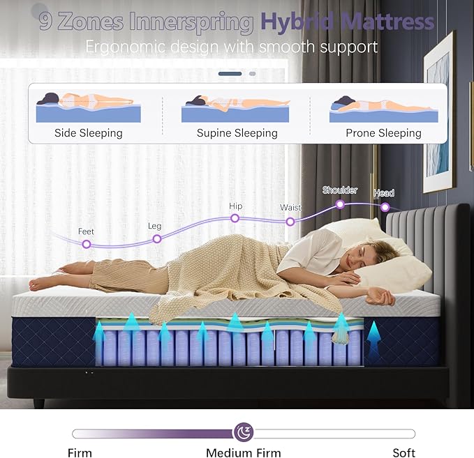 Queen Mattresses, 14 Inch Hybrid Queen Mattress in a Box, Memory Foam and - Image 5