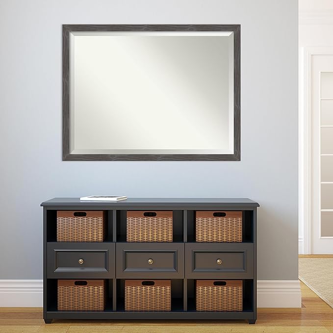 Amanti Art Grey Wall Mirror 33x43 Woodridge Rustic Grey Rectangle Bathroom - Image 6
