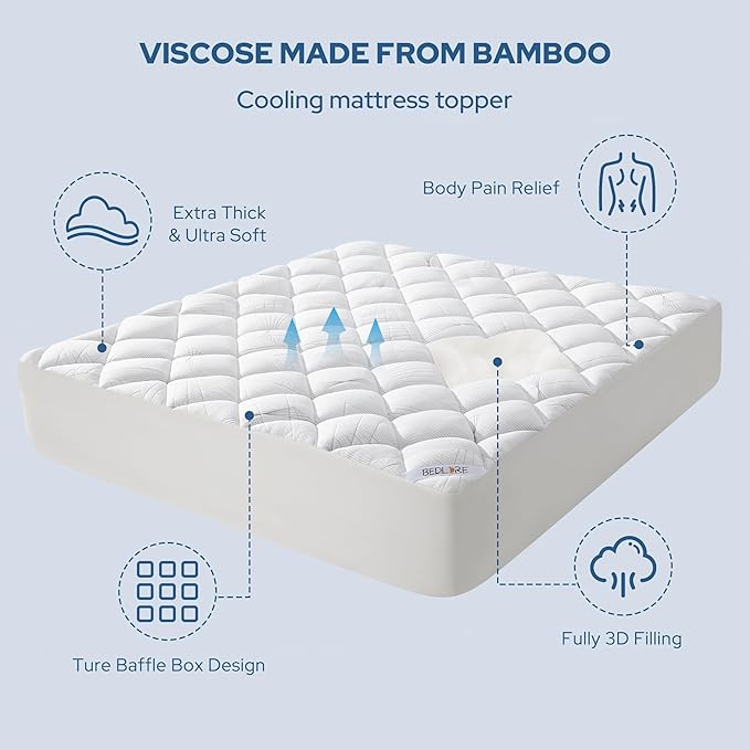 BEDLORE Full Mattress Topper, Viscose Made from Bamboo Soft Pillow Top Mattress - Image 5