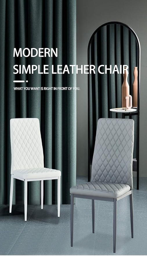 JT Modern Minimalist Dining Chair Fireproof Leather Sprayed Metal Pipe Diamond - Image 7