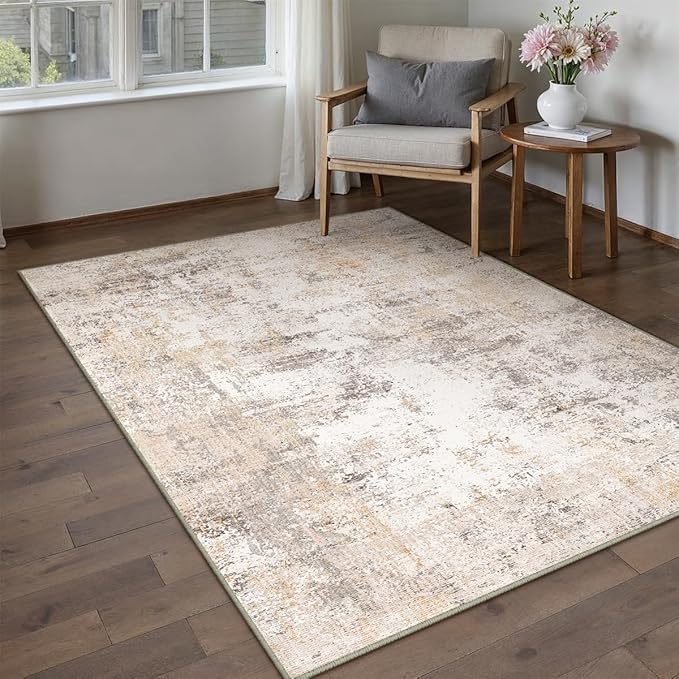 3x4 Washable Area Rug Beige Grey Neutral Abstract Entryway Kitchen Non Slip Low - Image 5
