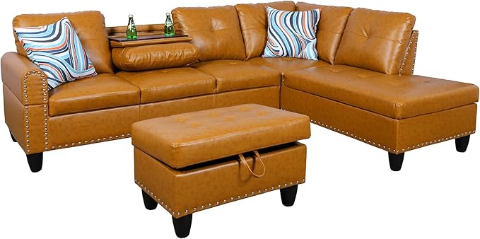 Couches for Living Room PU Leather L Shaped Couch Comfy 3 Pieces Sectional Sofa - Image 3