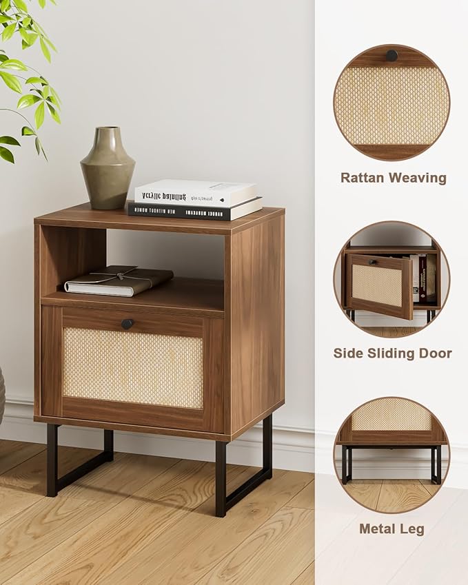 Rattan Nightstand, Mid Century Modern Night Stand, Boho Farmhouse Wood Bedside - Image 6