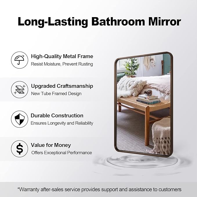 ANDY STAR Bronze Mirror for Wall, 20x28 Rounded Rectangle Farmhouse Mirror - Image 7
