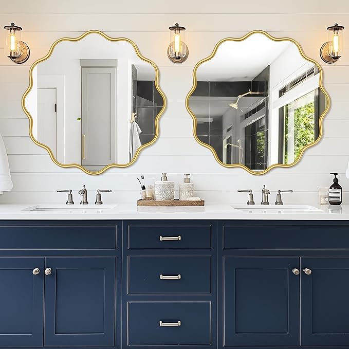 PROHOMEWARE Gold Round Mirror 36 Inch Wavy Bathroom Vanity Mirror Gold Frame - Image 2