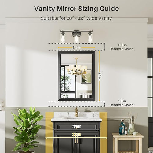24x32 Inch Black Bathroom Mirror - Image 2