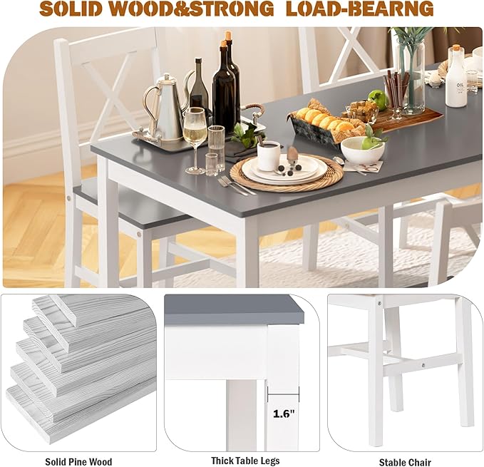 SogesPower Dining Table Set for 4, 5-Piece Wood Kitchen Dining Table Set - Image 7