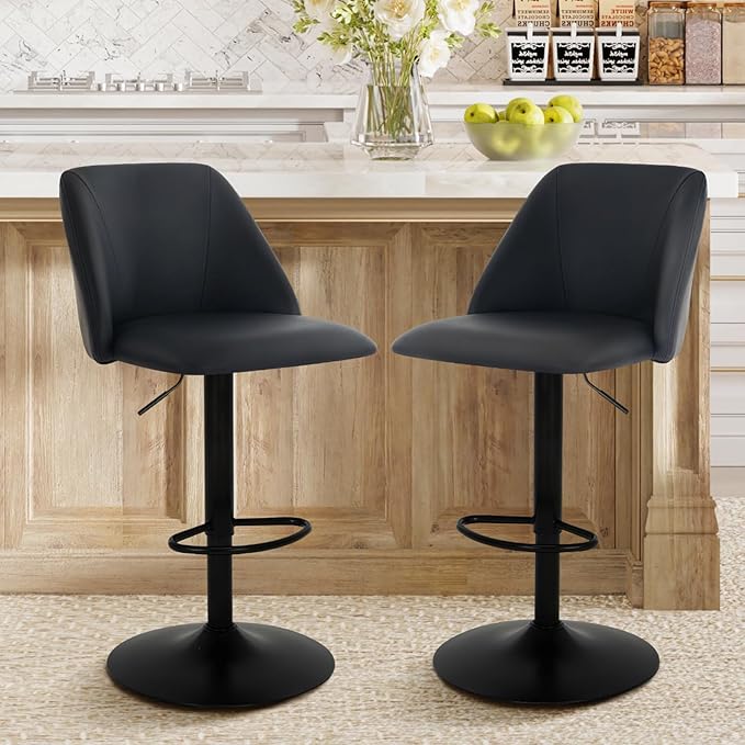 COLAMY Bar Stools Set of 4, Modern Swivel Bar Chairs, Adjustable PU Leather - Image 9