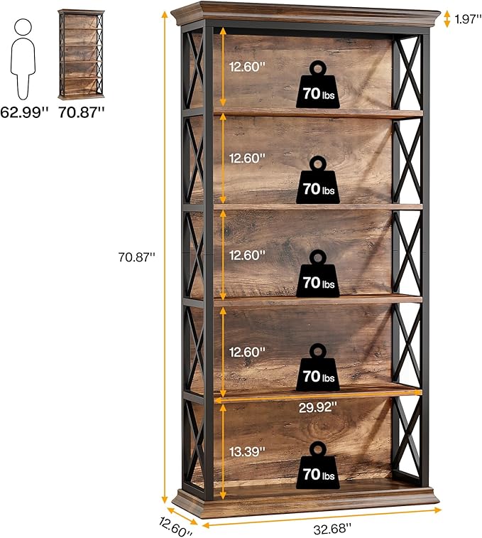 Tribesigns 6-Tier Bookcase, 71 Inches Industrial Bookshelves and Bookcases - Image 2