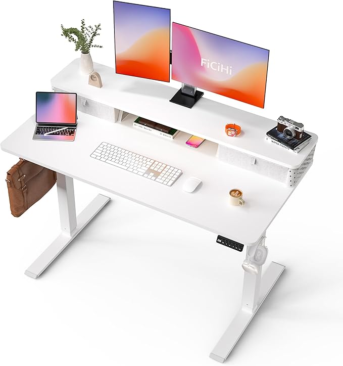55x24 Inch Standing Desk with Double Drawers, C-Clamp Mount Compatible by FiCiHi