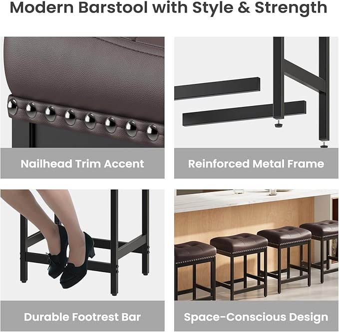 MALOL Set of 4 Saddle Bar Stools Counter Height 24.4”, Backless Barstools - Image 4