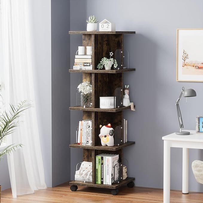 VECELO 4-Tier Rotating Bookshelf, Modern Swivel Bookcase - Image 2