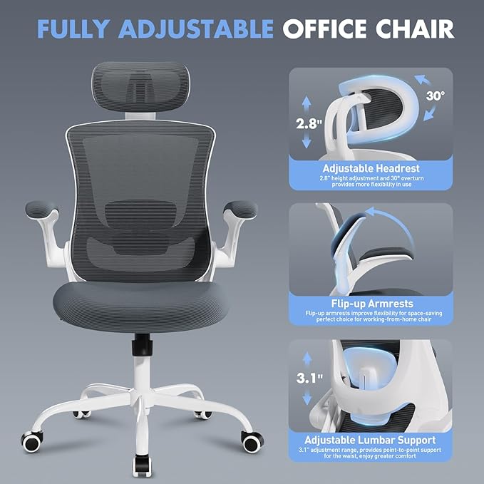 High Back Office Chair with Adjustable Lumbar Support & Headrest, Ergonomic - Image 6