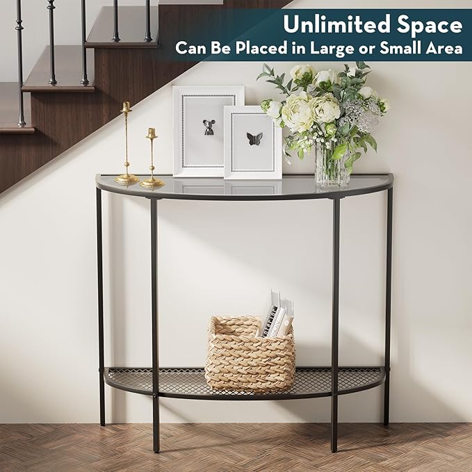 SAYGOER Glass Console Table 2 Tier Half Moon Entryway Table Modern Couch Table - Image 3