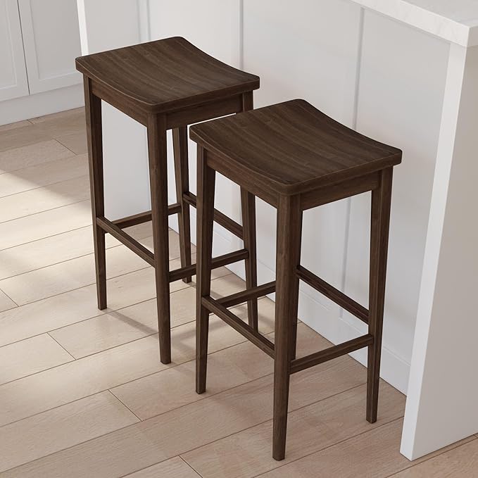 Plank+Beam Smythe Bar Stool, Sturdy Wood Modern Kitchen Bar Height Stool - Image 9