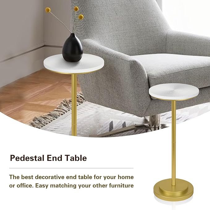 Drink Table Set of 2, Small Round Pedestal Side Table - Image 4