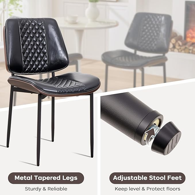 Dining Chairs Set of 4, Upholstered PU Leather Armless Chair, Mid Century - Image 5