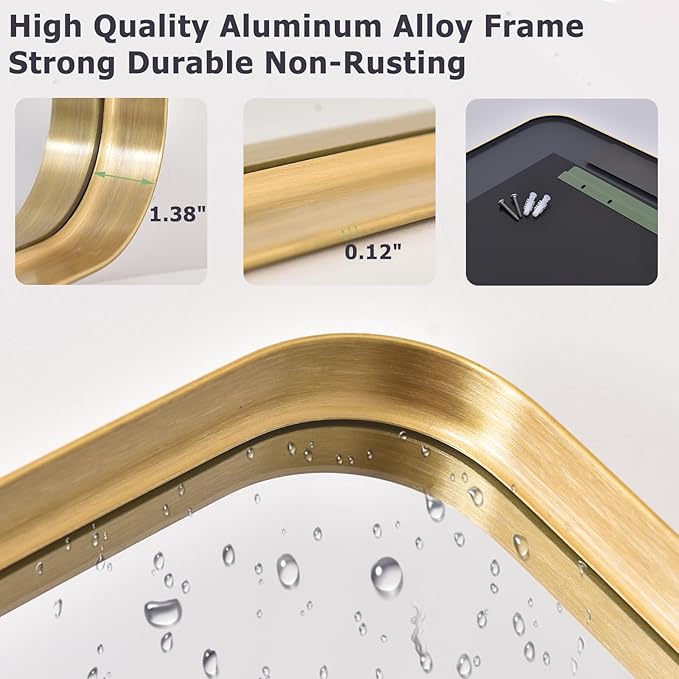 48 x 30 Inch Gold Bathroom Mirror, Rectangular Wall Mounted Shatterproof Mirror - Image 4