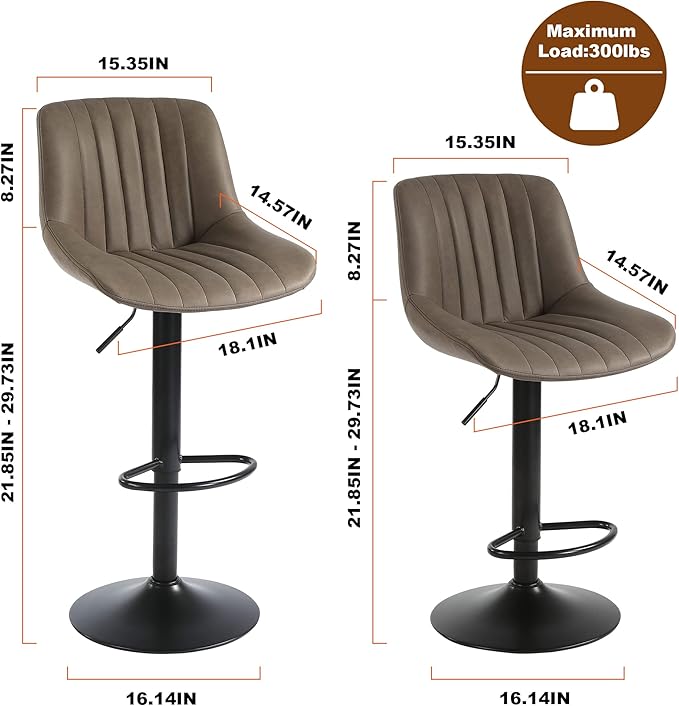Bar Stools Set of 2, Swivel Counter Height Barstools - Image 3