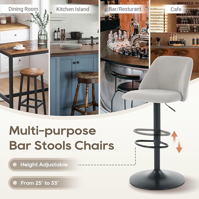 COLAMY Bar Stools Set of 4, Modern Swivel Bar Chairs, Adjustable Upholstered - Image 11